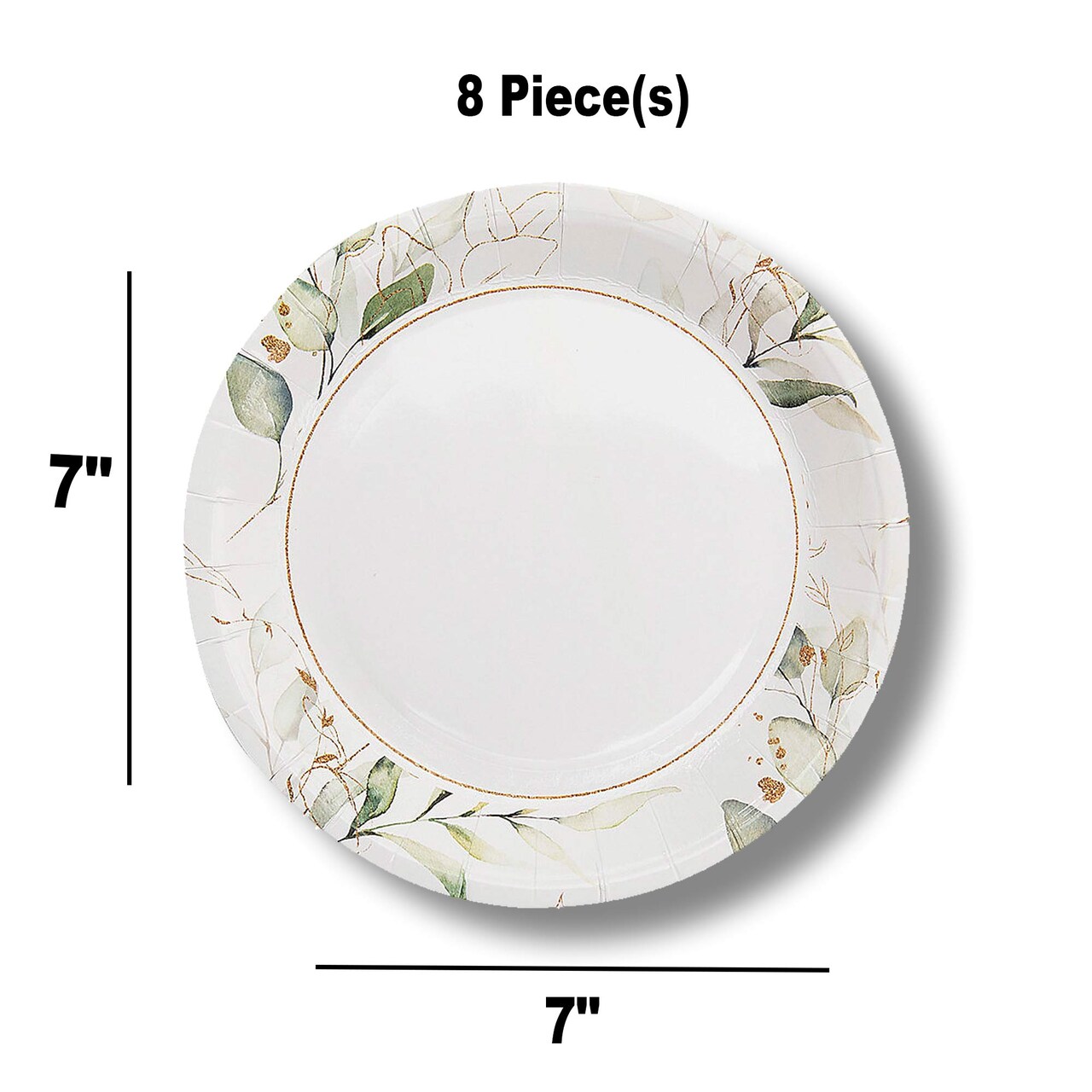 8 Ct. Eucalyptus Paper Dessert Plates 7-Inch Elegant Greenery Wedding or Shower Tableware